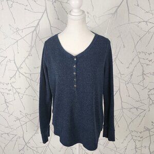 Eddie Bauer Navy Cotton Blend Waffle Knit Button Thermal Henley